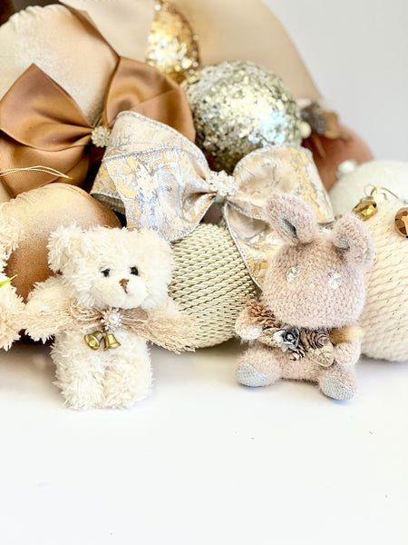 Custom Yarn Christmas Ball Ornament: Beige Knit & Stone