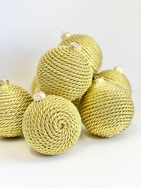 Handmade Gold Yarn Christmas Ball Ornament (3.2 inch)