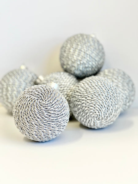 Handmade Silver Yarn Christmas Ball Ornament (3.2 inch)