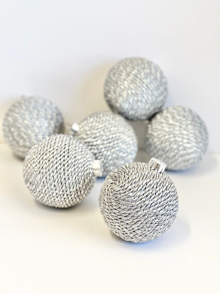Handmade Silver Yarn Christmas Ball Ornament (3.2 inch)