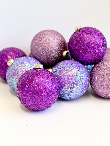 Lavender Glitter Christmas Ornament, Handmade Purple Sparkle Bauble, Custom Size Holiday Tree Decor, Lilac Christmas Ball