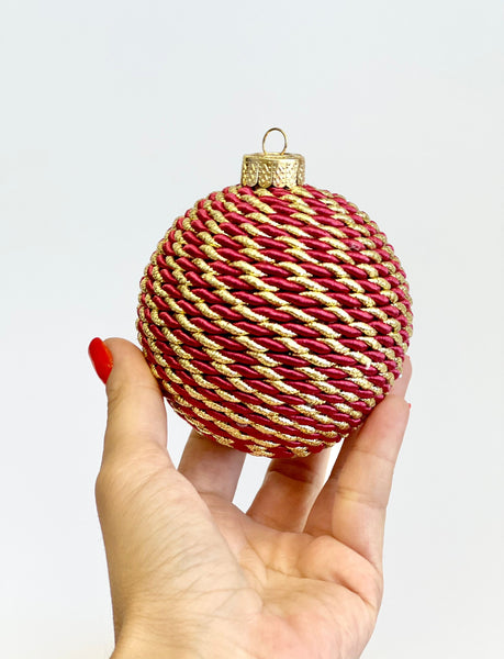 Handmade Burgundy and Gold Christmas Ball Ornament
