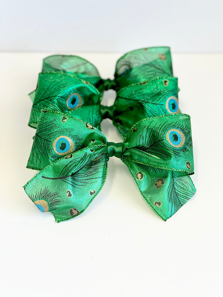Peacock Christmas Bows, Set of 3, Jewel Tone Tree Ornaments and Holiday Wreath Decor