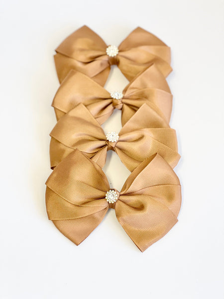 Cider Satin Christmas Bows with Crystal Accent, Set of 4, Tree Ornaments and Holiday Hair Bows