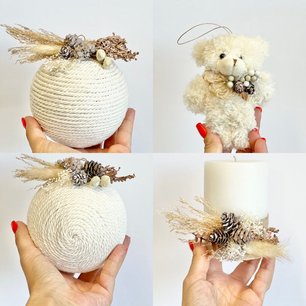 4 pcs Christmas Ornament, Christmas Candles, Rustic Christmas, Christmas Gift for Her, Christmas Bulbs, Handmade Balls, Christmas Decoration