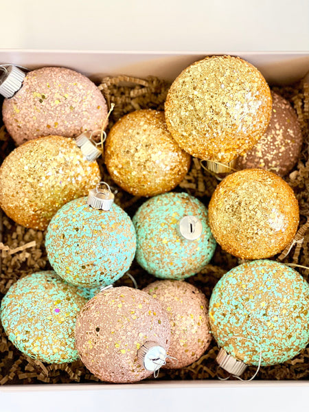 12 pcs Christmas Ornament, Christmas Decorations, Christmas Gift, Glitter Christmas Balls, Handmade Balls, Christmas Gift for Her, Xoxo