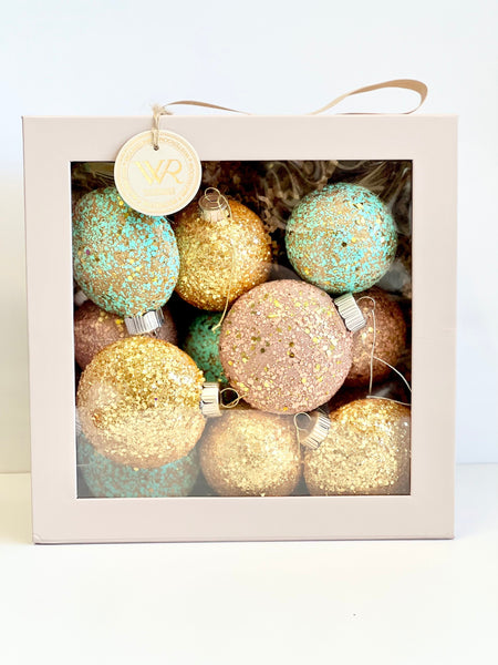 12 pcs Christmas Ornament, Christmas Decorations, Christmas Gift, Glitter Christmas Balls, Handmade Balls, Christmas Gift for Her, Xoxo