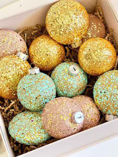 12 pcs Christmas Ornament, Christmas Decorations, Christmas Gift, Glitter Christmas Balls, Handmade Balls, Christmas Gift for Her, Xoxo
