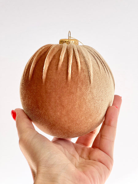 Peanut Brown Velvet Christmas Ornaments Set of 12, Neutral 3 or 4 Inch Baubles, Warm Earth Tone Holiday Tree Decor