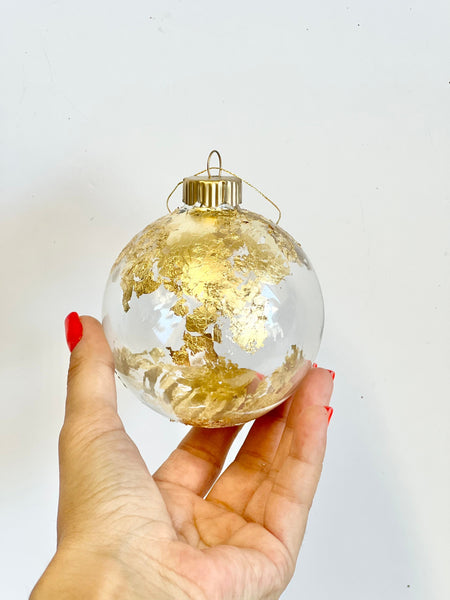 Handprint Globe Christmas Ornament: Gold Glass Ball (3.25 inch)