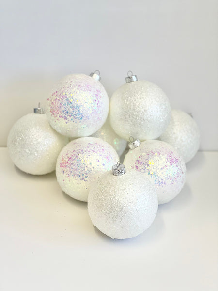 Opal Glitter Christmas Ball Ornament: White Holiday Decor