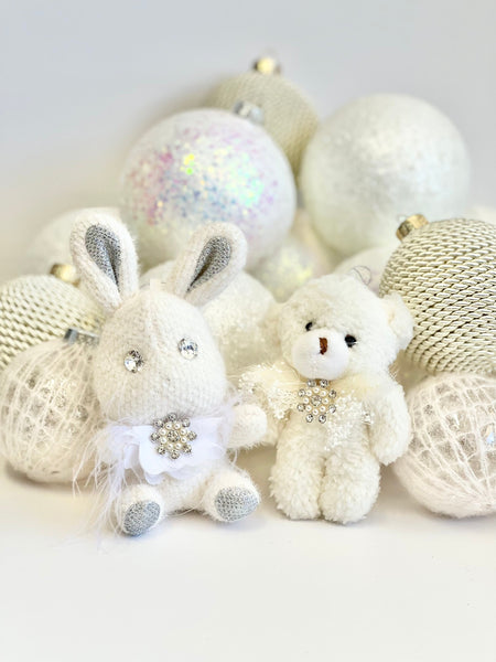 White Knit Christmas Ball Ornament with Gems