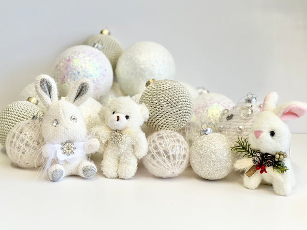 White Knit Christmas Ball Ornament with Gems