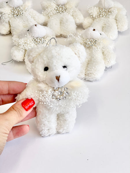 White Teddy Bear Christmas Ornament: Plush Holiday Decoration