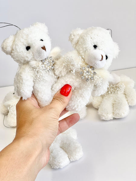 White Teddy Bear Christmas Ornament: Plush Holiday Decoration