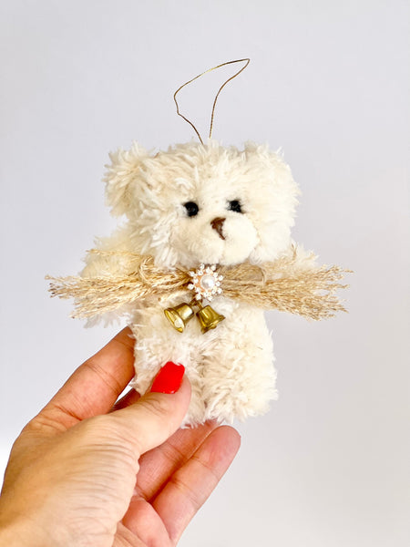 Ivory Teddy Bear Christmas Ornament: Plush Toy Decoration