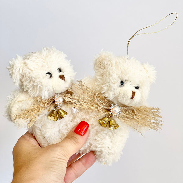 Ivory Teddy Bear Christmas Ornament: Plush Toy Decoration