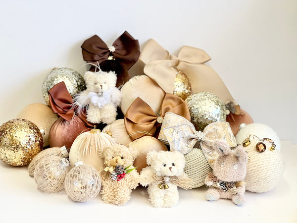 Custom Yarn Christmas Ball Ornament: Beige Knit & Stone