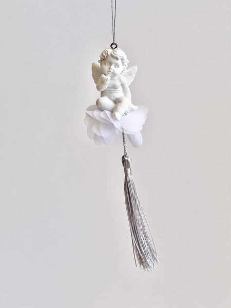 Angel Christmas Ornament Set: Gypsum Cherubs with Tassels (3 pcs)