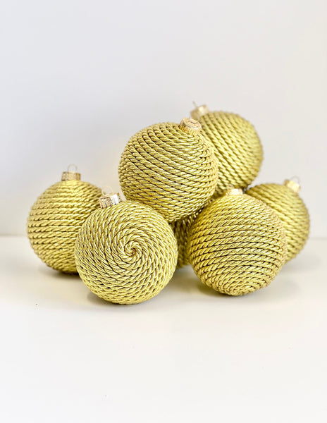 Handmade Gold Yarn Christmas Ball Ornament (3.2 inch)