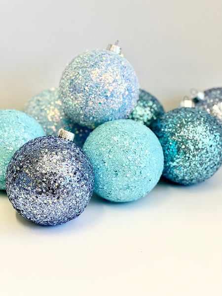 Handmade Pastel Blue Glitter Christmas Ball Ornament