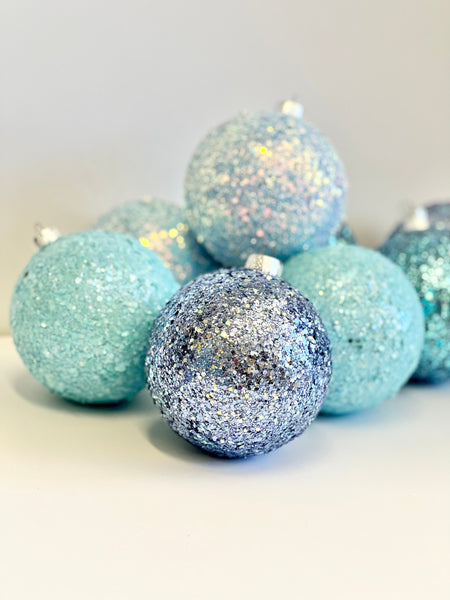 Handmade Arctic Blue Glitter Christmas Ball Ornament