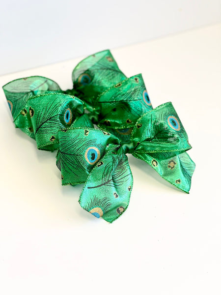 Peacock Christmas Bows, Set of 3, Jewel Tone Tree Ornaments and Holiday Wreath Decor
