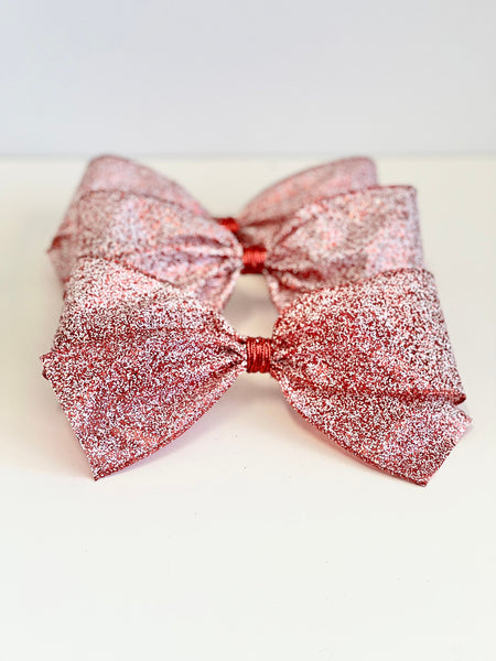 Red Glitter Christmas Bows, Set of 3, Sparkling Tree Ornaments and Holiday Wreath Decor