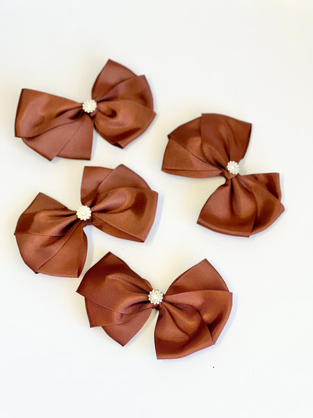 Amber Satin Christmas Bows with Crystal Accent, Set of 4, Tree Ornaments and Holiday Hair Bows
