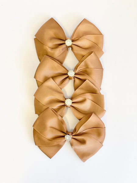 Cider Satin Christmas Bows with Crystal Accent, Set of 4, Tree Ornaments and Holiday Hair Bows