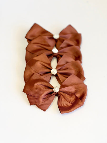 Amber Satin Christmas Bows with Crystal Accent, Set of 4, Tree Ornaments and Holiday Hair Bows