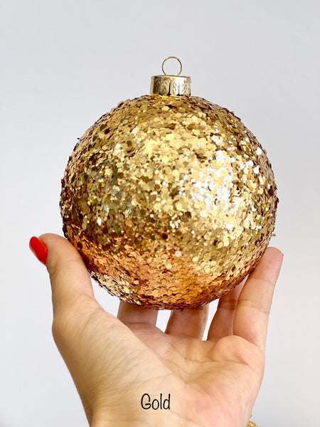 Glitter Christmas Ball: Brown & Gold Ornament, Custom Holiday Decor