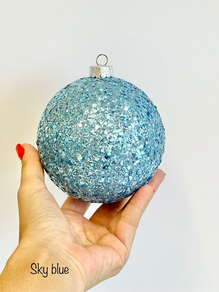 Handmade Pastel Blue Glitter Christmas Ball Ornament