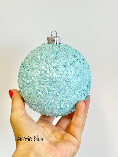 Handmade Arctic Blue Glitter Christmas Ball Ornament