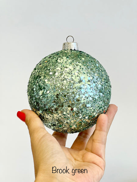 Handmade Green Glitter Christmas Ball Ornament