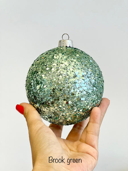 Dark Green Glitter Christmas Ball Ornament: Handmade Holiday Decor