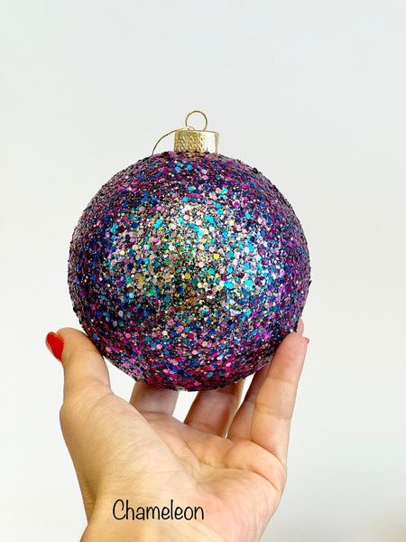 Glitter Christmas Ornament, Olive Green, Dark Green, Navy or Royal Blue Ball, Custom 3–8 Inch Handmade Tree Decor