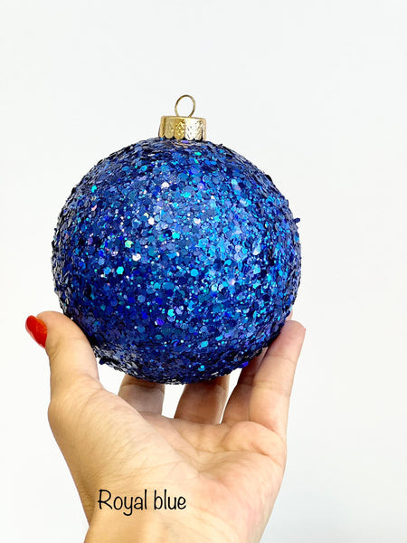 Handmade Navy Blue Glitter Christmas Ball Ornament