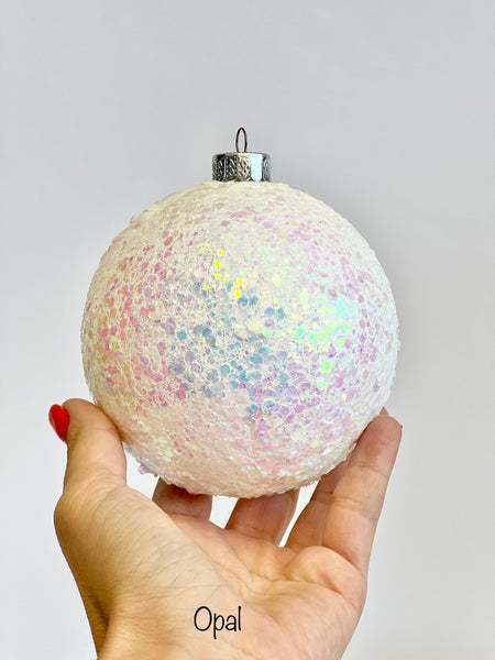 White Glitter Christmas Ball Ornament: Custom Holiday Decor
