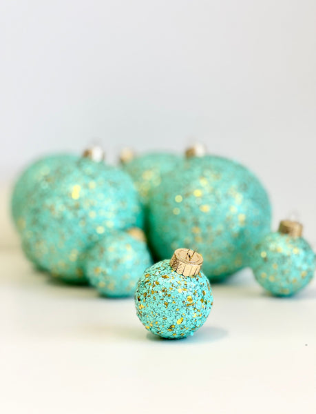 Mint Green Glitter Christmas Ornament, Handmade Sparkle Bauble, Custom Size Holiday Tree Decor, Pastel Christmas Ball