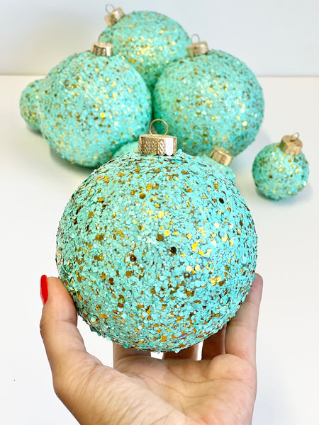 Mint Green Glitter Christmas Ornament, Handmade Sparkle Bauble, Custom Size Holiday Tree Decor, Pastel Christmas Ball