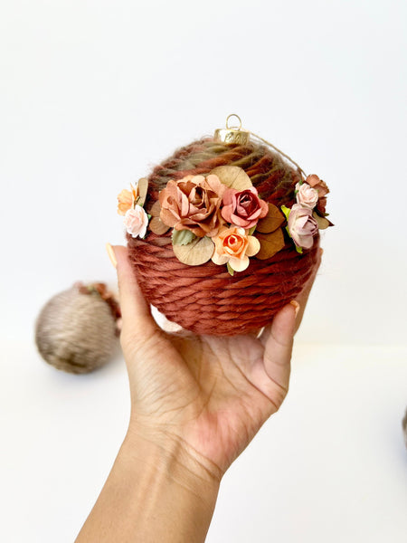 Handmade Rustic Christmas Ball Ornaments: Floral Twine Set of 4