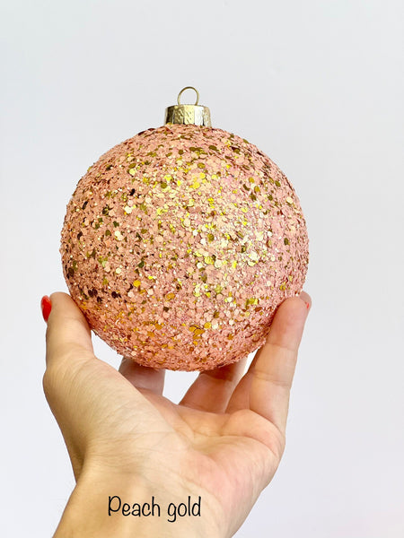 Seashell Glitter Christmas Ornament, Blush Pink or Rose Gold Sparkle Ball, Custom Size Romantic Holiday Tree Decor