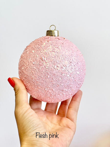 Baby Pink Glitter Christmas Ornament, Blush Sparkle Ball, Custom Size Pastel Holiday Tree Decor, Rose Gold Bauble