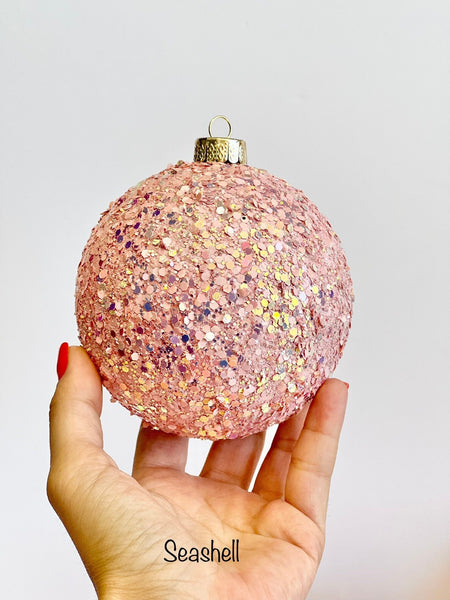 Peach Gold Glitter Christmas Ornament, Creamy Peach Sparkle Ball, Custom Size Warm Pastel Holiday Tree Decor