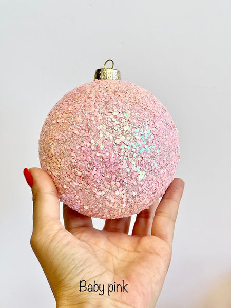 Baby Pink Glitter Christmas Ornament, Blush Sparkle Ball, Custom Size Pastel Holiday Tree Decor, Rose Gold Bauble