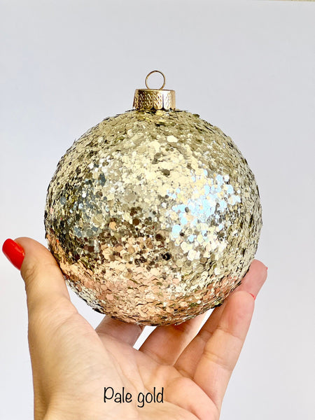 Pale Gold Glitter Christmas Ball Ornament