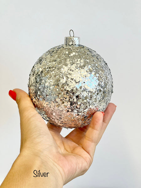 Handmade Silver Glitter Christmas Ball Ornament