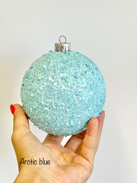 Sky Blue Glitter Christmas Ball Ornament: Handmade Velvet Decoration
