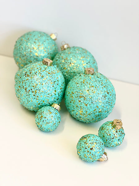 Mint Green Glitter Christmas Ornament, Handmade Sparkle Bauble, Custom Size Holiday Tree Decor, Pastel Christmas Ball